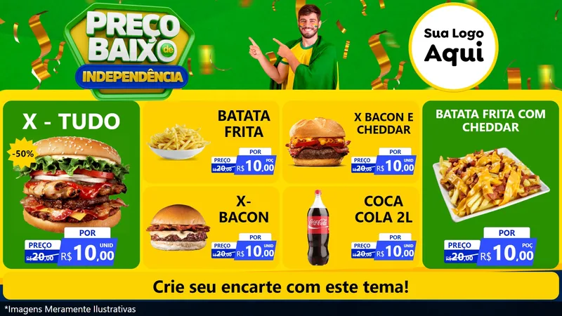 Modelo de TV para TV Horizontal com o tema Preço Baixo de Independência para Hamburgueria