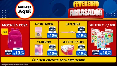Modelo de TV para TV Horizontal com o tema Fevereiro Arrasador para Papelaria