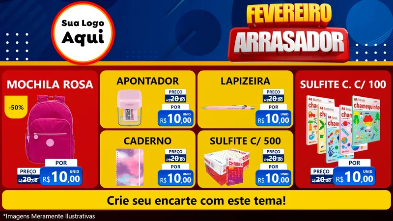 Modelo de TV para TV Horizontal com o tema Fevereiro Arrasador para Papelaria
