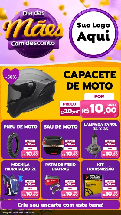 Modelo de Rede Social para Stories com o tema Dia das Mães com Desconto para Moto peças