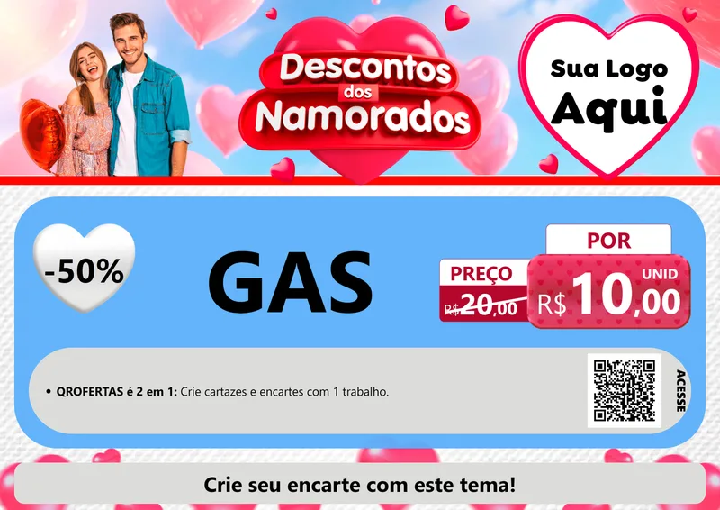 Modelo de Cartaz para Cartaz A4 Horizontal com o tema Descontos dos Namorados para Água e gás