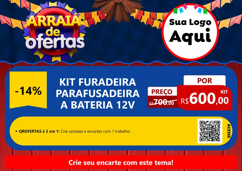 Modelo de Cartaz para Cartaz A4 Horizontal com o tema Arraiá de Ofertas para Maquinas e Ferramentas