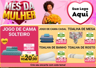 Modelo de Encarte para Encarte A4 Horizontal com o tema Mês da Mulher para Cama, Mesa e Banho