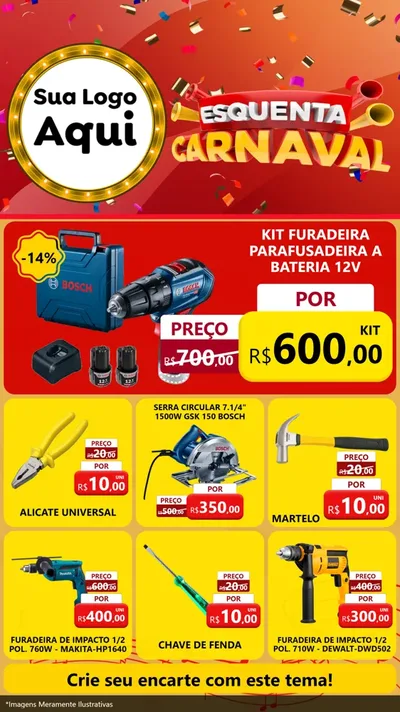 Modelo de Rede Social para Stories com o tema Esquenta Carnaval para Maquinas e Ferramentas