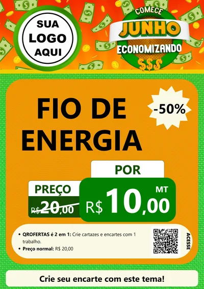Modelo de Cartaz para Cartaz A4 Vertical com o tema Comece Junho Economizando para Materiais Elétricos