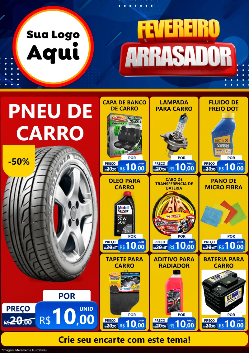 Modelo de Encarte para Encarte A4 Vertical com o tema Fevereiro Arrasador para Auto peças