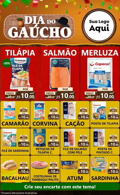 Modelo de Encarte para Encarte Grande com o tema Dia do Gaúcho para Peixaria