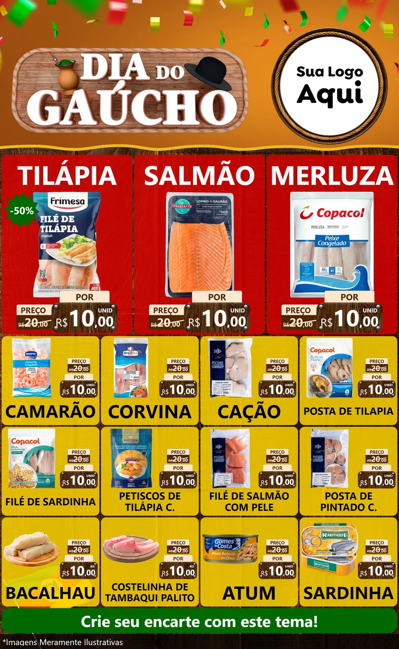 Modelo de Encarte para Encarte Grande com o tema Dia do Gaúcho para Peixaria