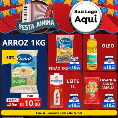 Modelo de Rede Social para Feed Facebook com o tema Festa Junina para Supermercado