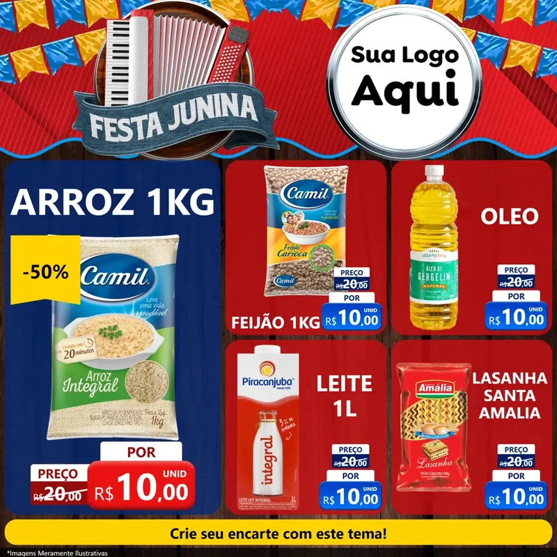 Modelo de Rede Social para Feed Facebook com o tema Festa Junina para Supermercado