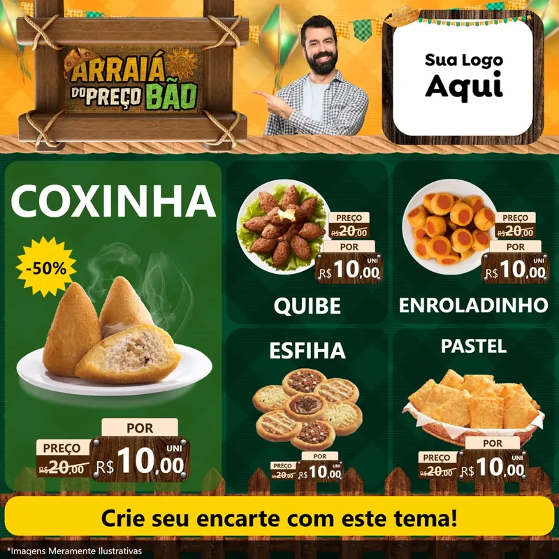 Modelo de Rede Social para Feed Facebook com o tema Arraiá do preço bão para Salgadaria