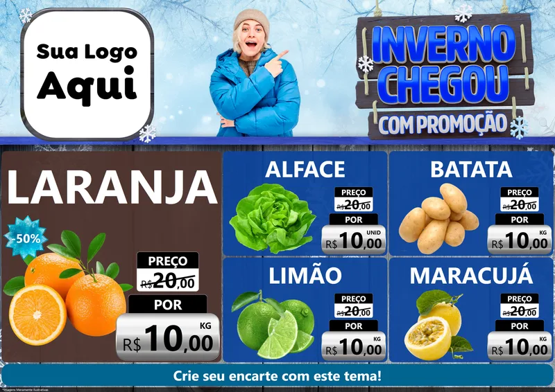 Modelo de Encarte para Encarte A4 Horizontal com o tema Inverno Chegou Com Promoção para Hortifrúti