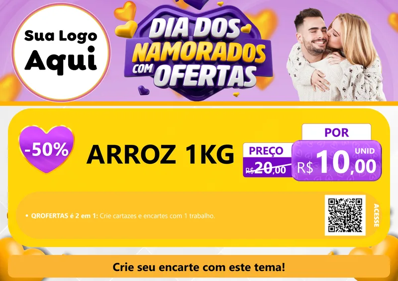Modelo de Cartaz para Cartaz A4 Horizontal com o tema Dia Dos Namorados Com Ofertas para Supermercado