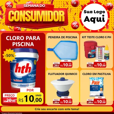 Modelo de Rede Social para Feed Facebook com o tema Semana do Consumidor para Produtos para Piscina