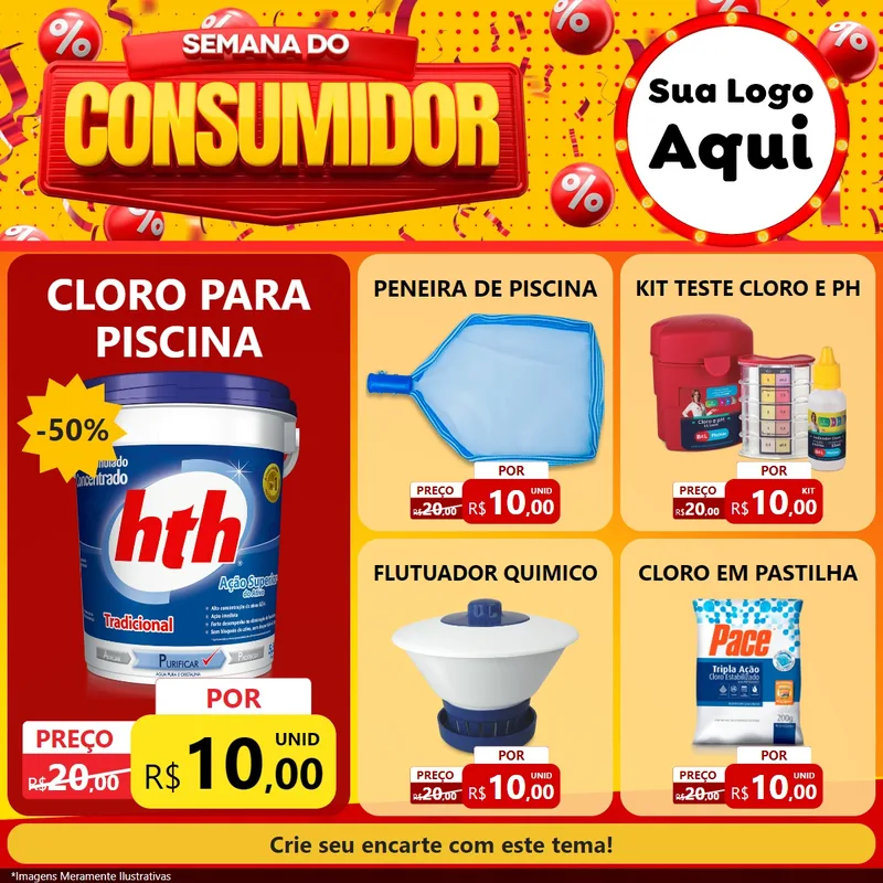 Modelo de Rede Social para Feed Facebook com o tema Semana do Consumidor para Produtos para Piscina