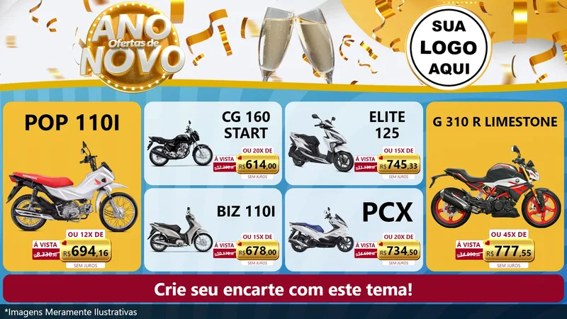 Modelo de TV para TV Horizontal com o tema Ofertas de Ano Novo para Concessionaria de Motos