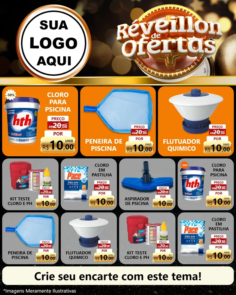 Modelo de Rede Social para Feed Instagram com o tema Réveillon de Ofertas para Produtos para Piscina
