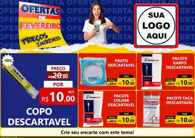 Modelo de Encarte para Encarte A4 Horizontal com o tema Ofertas de Fevereiro - Preços Incríveis para Embalagens