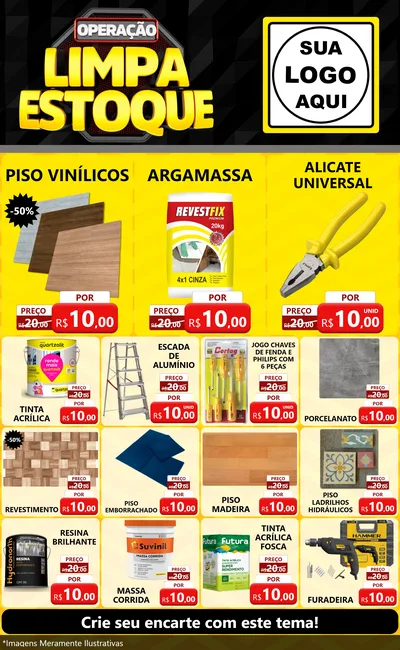 Modelo de Encarte para Encarte Grande com o tema Operação Limpa Estoque para Material para Construção