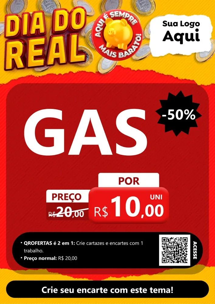 Modelo de Cartaz para Cartaz A4 Vertical com o tema Dia Do Real para Água e gás