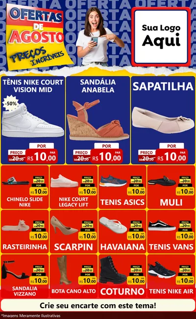 Modelo de Encarte para Encarte Grande com o tema Ofertas de Agosto - Preços Incríveis para Calçados
