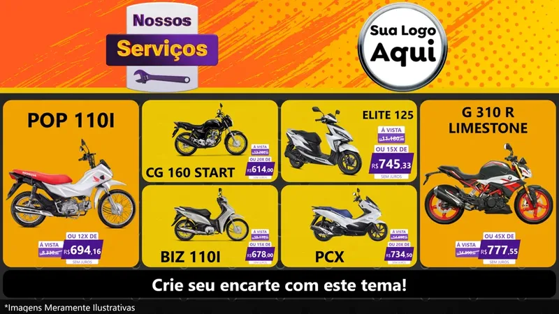 Modelo de TV para TV Horizontal com o tema Nossos Serviços para Concessionaria de Motos