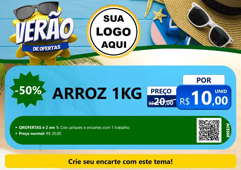 Modelo de Cartaz para Cartaz A4 Horizontal com o tema Verão de Ofertas para Supermercado