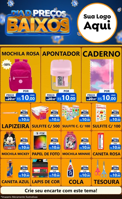 Modelo de Encarte para Encarte Grande com o tema Dia D Preço Baixo para Papelaria