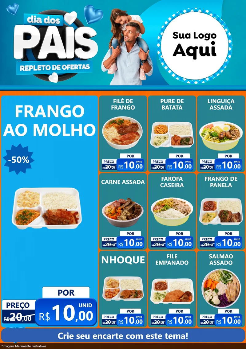 Modelo de Encarte para Encarte A4 Vertical com o tema Dia Dos Pais Repleto de Ofertas para Restaurante