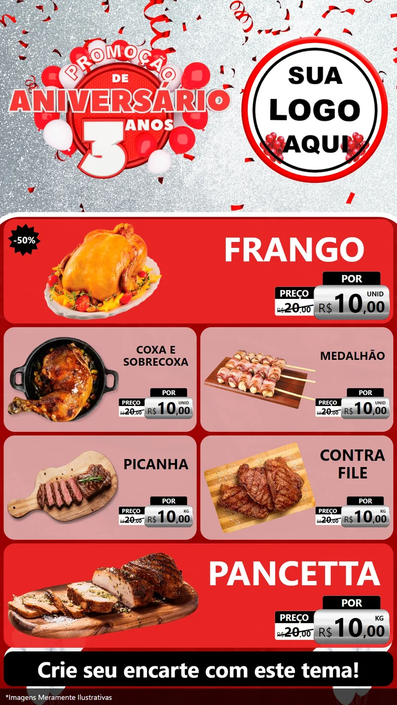 Modelo de TV para TV Vertical com o tema Promoção de Aniversário - 3 Anos para Assados