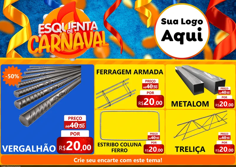Modelo de Encarte para Encarte A4 Horizontal com o tema Esquenta de Carnaval para Ferragens