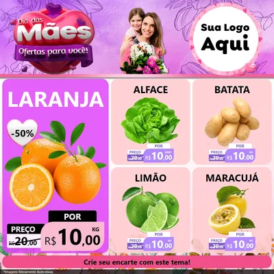 Modelo de Rede Social para Feed Facebook com o tema Dia das Mães Ofertas para Você! para Hortifrúti