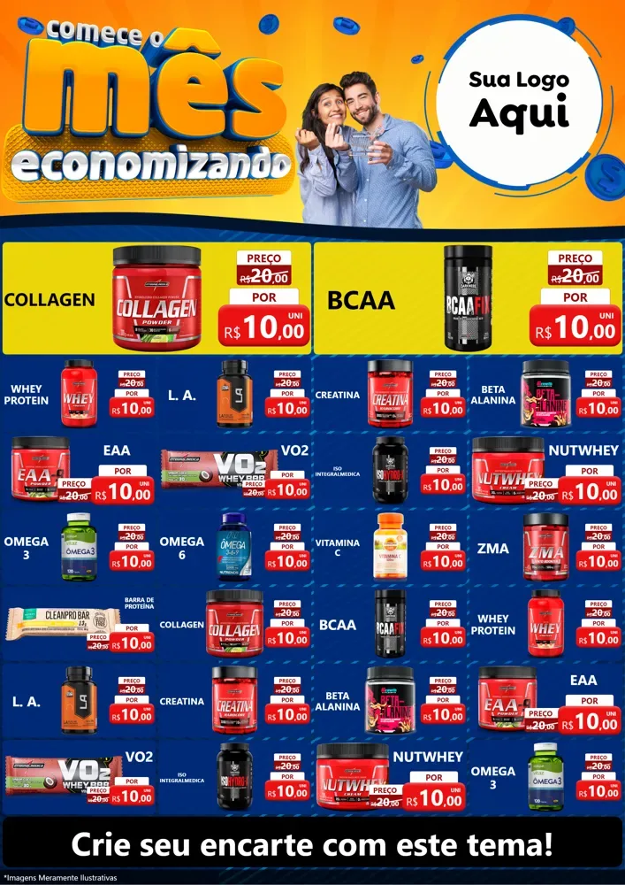 Modelo de Encarte para Encarte A4 Vertical com o tema Comece O Mês Economizando para Suplementos alimentares