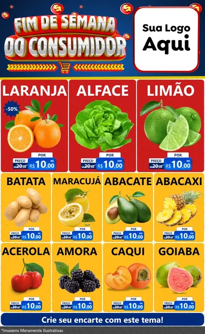 Modelo de Encarte para Encarte Grande com o tema Fim de Semana do Consumidor para Hortifrúti