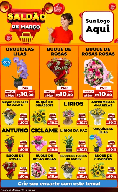 Modelo de Encarte para Encarte Grande com o tema Saldão de Março para Floricultura e jardim