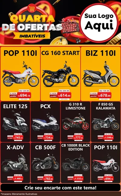 Modelo de Encarte para Encarte Grande com o tema Quarta de Ofertas Imbatíveis para Concessionaria de Motos