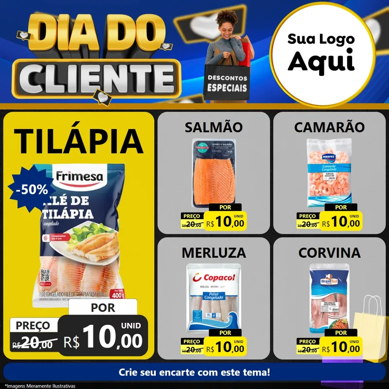 Modelo de Rede Social para Feed Facebook com o tema Dia Do Cliente para Peixaria