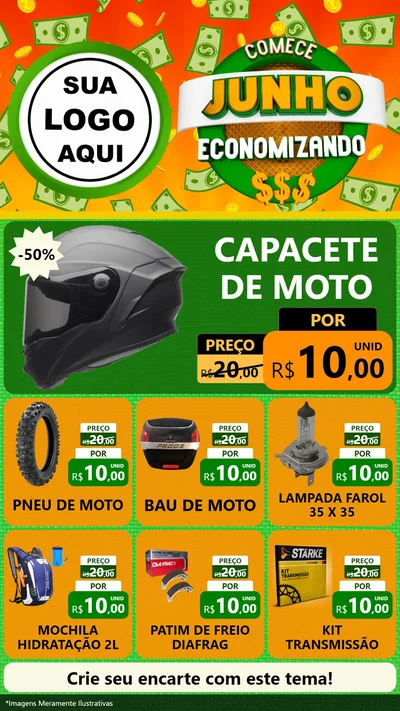 Modelo de Rede Social para Stories com o tema Comece Junho Economizando para Moto peças