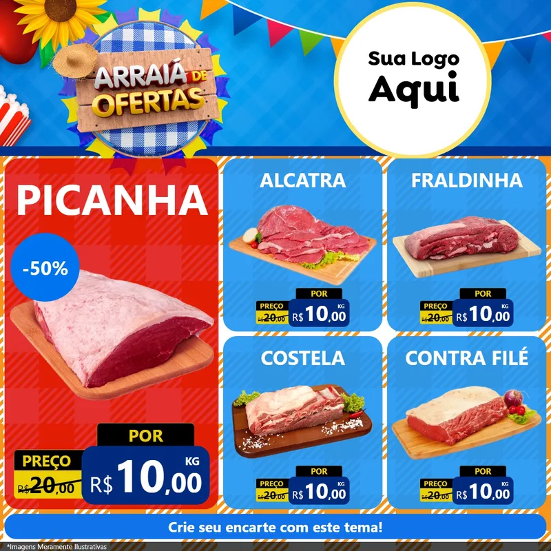 Modelo de Rede Social para Feed Facebook com o tema Arraiá de Ofertas para Açougue