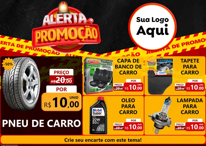 Modelo de Encarte para Encarte A4 Horizontal com o tema Alerta de Promoção para Auto peças