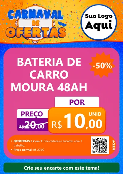Modelo de Cartaz para Cartaz A4 Vertical com o tema Carnaval de Ofertas para Baterias Elétricas