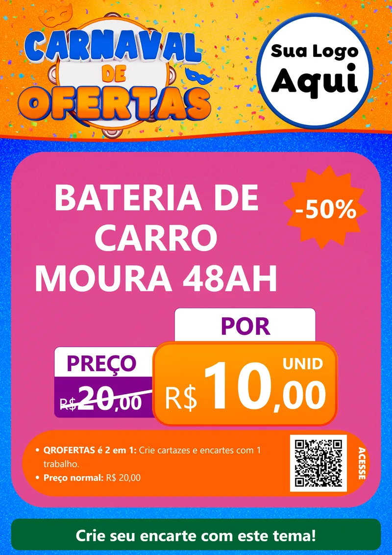 Modelo de Cartaz para Cartaz A4 Vertical com o tema Carnaval de Ofertas para Baterias Elétricas