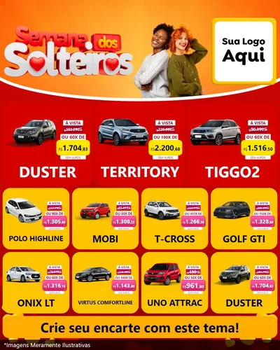 Modelo de Rede Social para Feed Instagram com o tema Semana dos Solteiros para Concessionaria de Carros