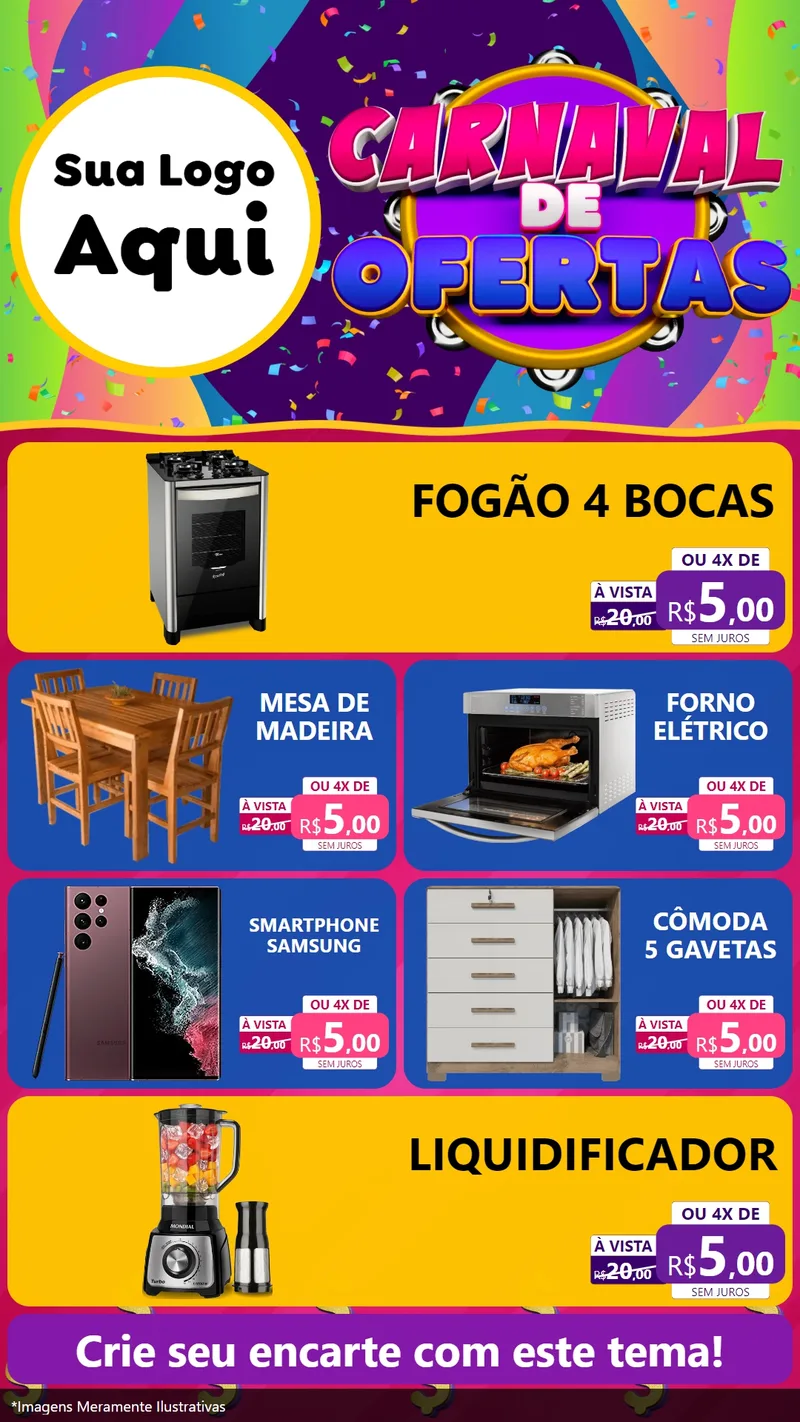 Modelo de TV para TV Vertical com o tema Carnaval de Ofertas para Móveis e Eletro