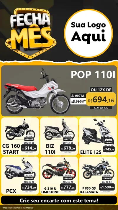Modelo de Rede Social para Stories com o tema Fecha Mês para Concessionaria de Motos
