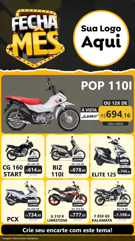 Modelo de Rede Social para Stories com o tema Fecha Mês para Concessionaria de Motos