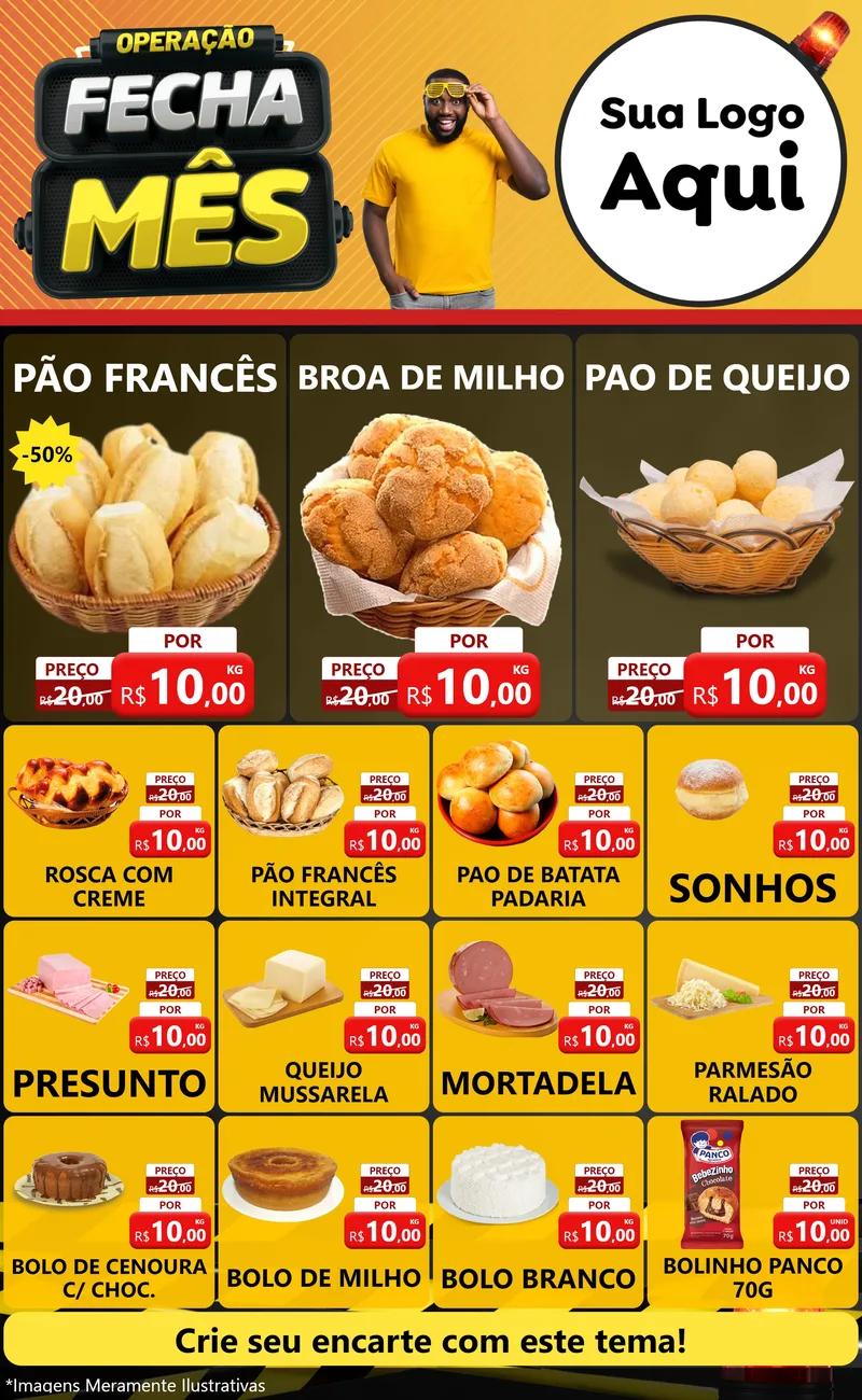 Modelo de Encarte para Encarte Grande com o tema Operação Fecha Mês para Padaria