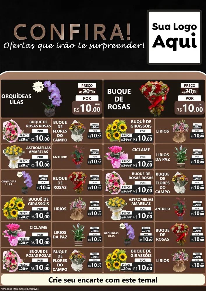 Modelo de Encarte para Encarte A4 Vertical com o tema Confira! Ofertas que irão te surpreender! para Floricultura e jardim
