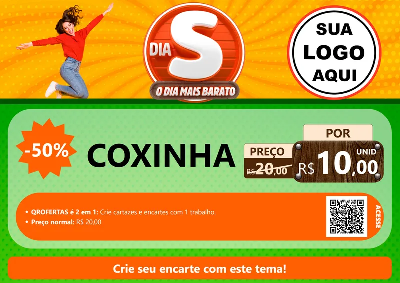Modelo de Cartaz para Cartaz A4 Horizontal com o tema Dia S - O Dia Mais Barato para Salgadaria