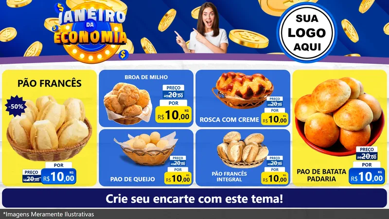 Modelo de TV para TV Horizontal com o tema Janeiro da Economia para Padaria